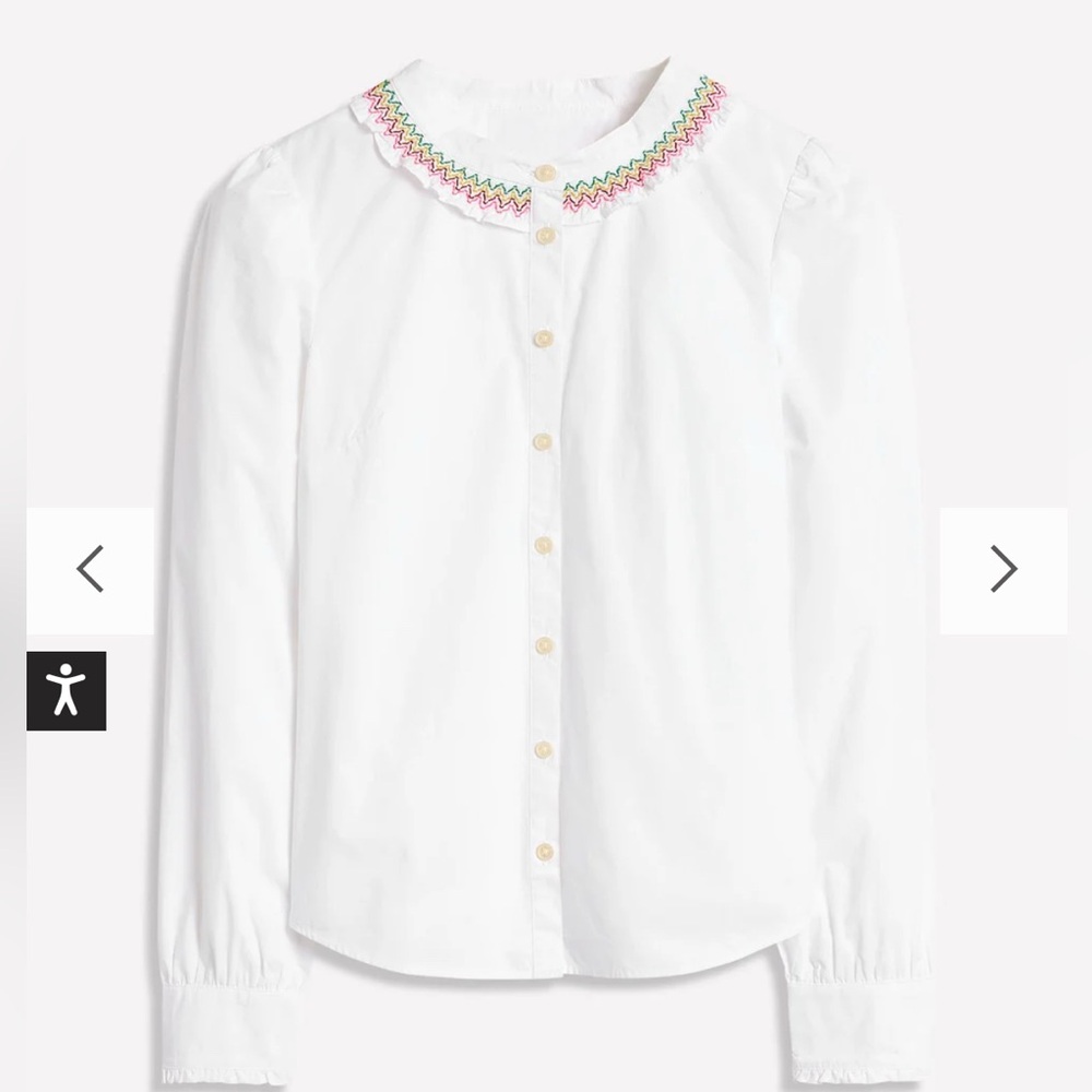 Boden White Shirt with Smock trim
